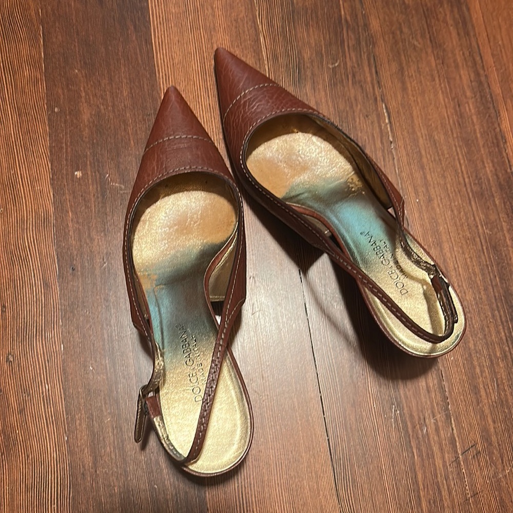 Dolce and Gabbana brown leather sling back